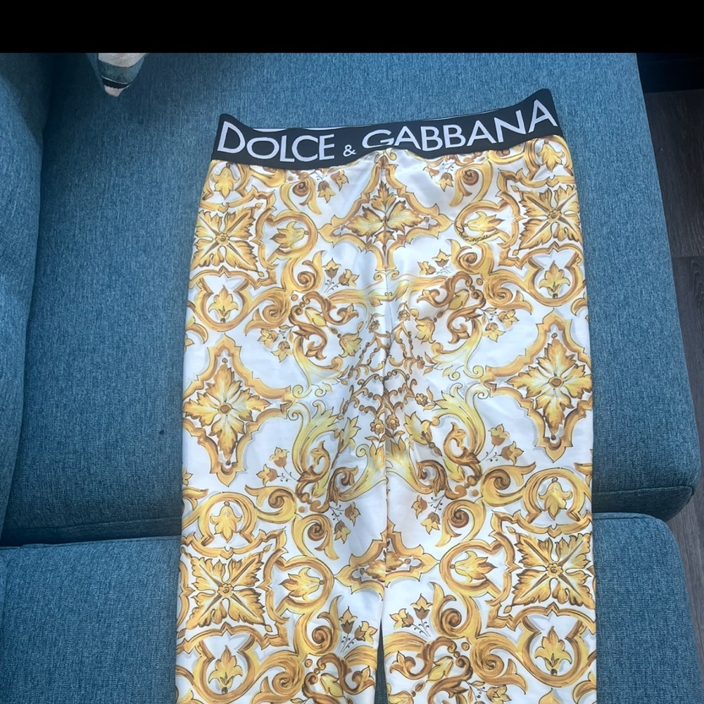 Dolce & Gabbana Gold Baroque Print Pants